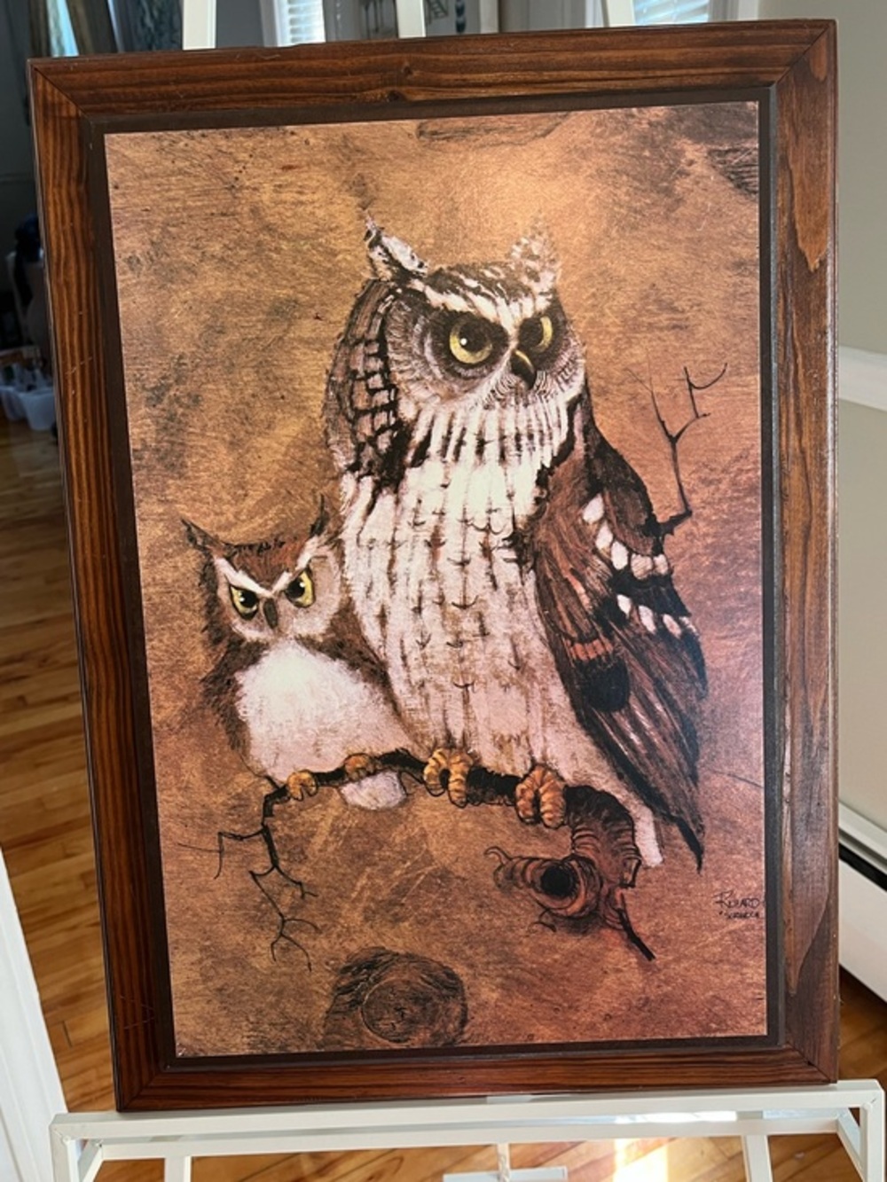 VTG Richard Hinger “Screech” Owl wall Art Print Mounted On Raised Wood Frame